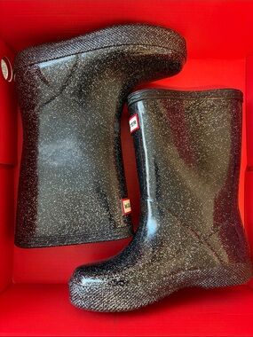 Hunter Black Glitter Short Rain Boots